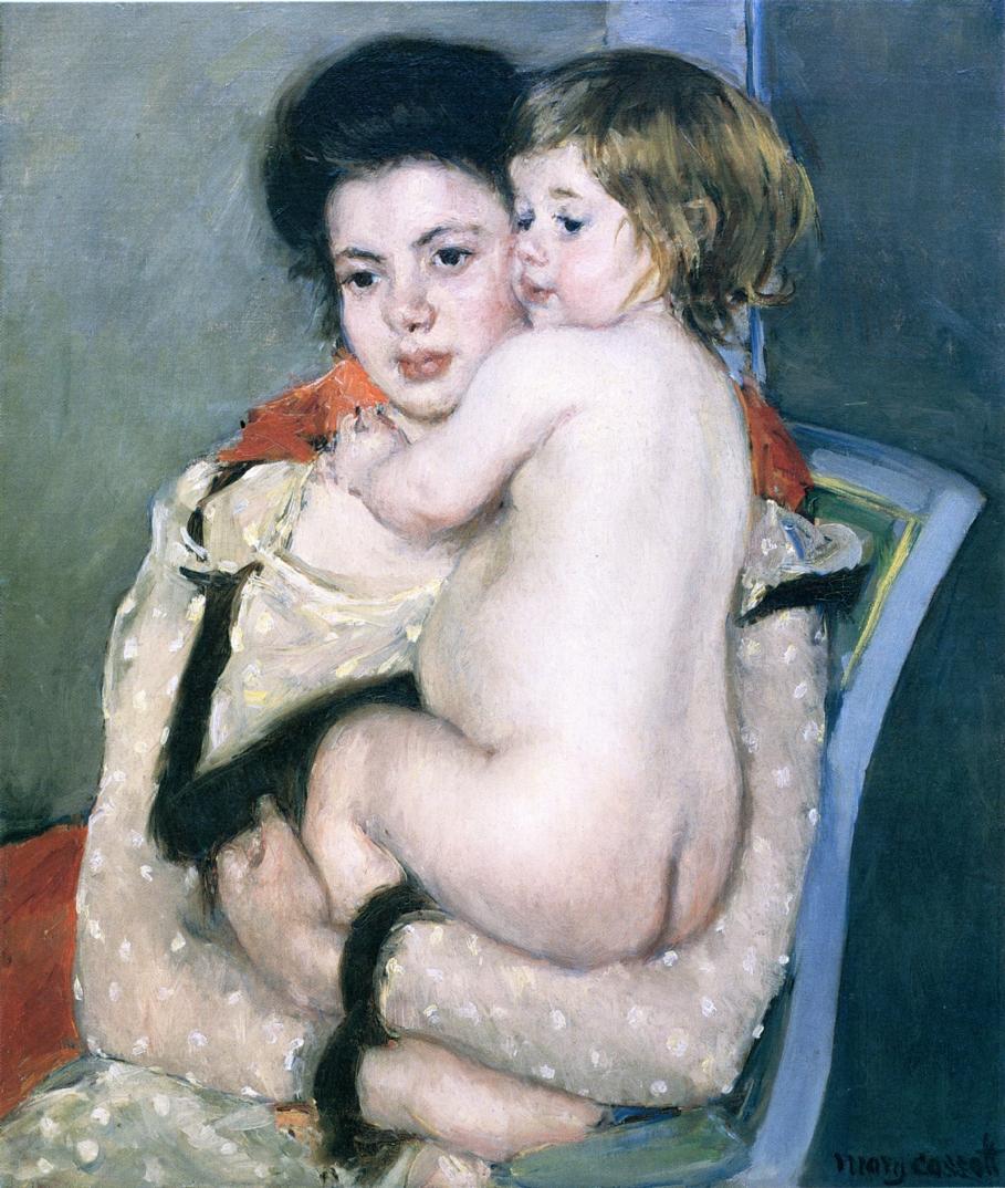 Reine Lefebvre Holding a Nude Baby - Mary Cassatt Painting on Canvas